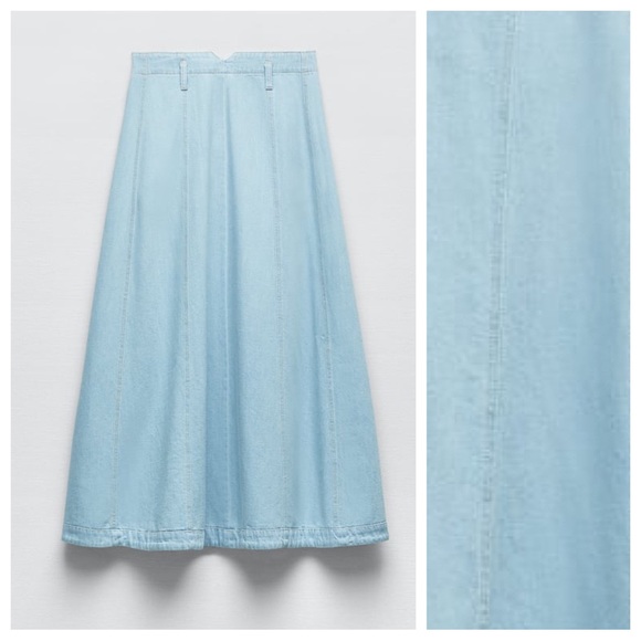 NWT. Zara Light Blue Z1975 Denim High Waist Midi Skirt. Size XS. - Picture 7 of 11